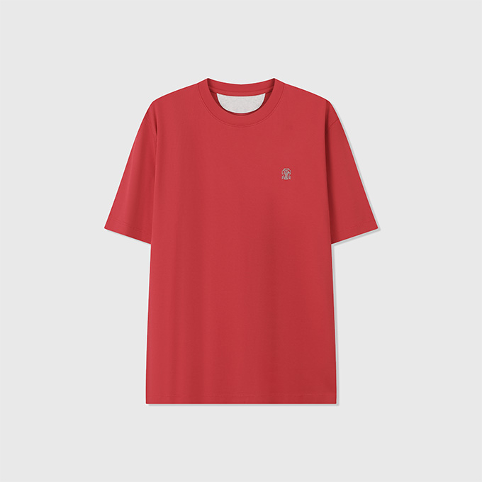 brunello cucinelli plain knit embroidered logo crew neck short sleeve cotton t-shirt